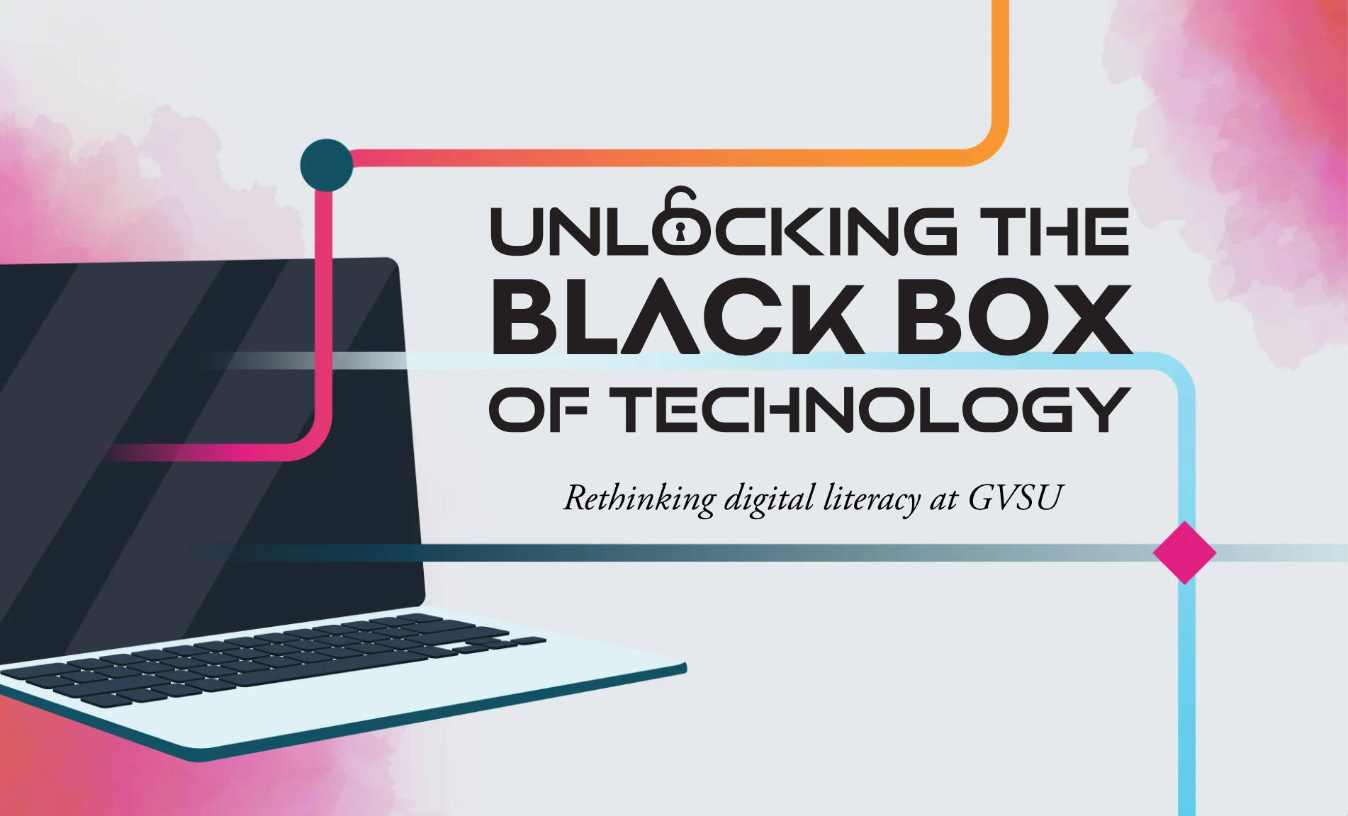 illustrated laptop with the title "Unlocking the Black Box of Technology" in large, bold type
